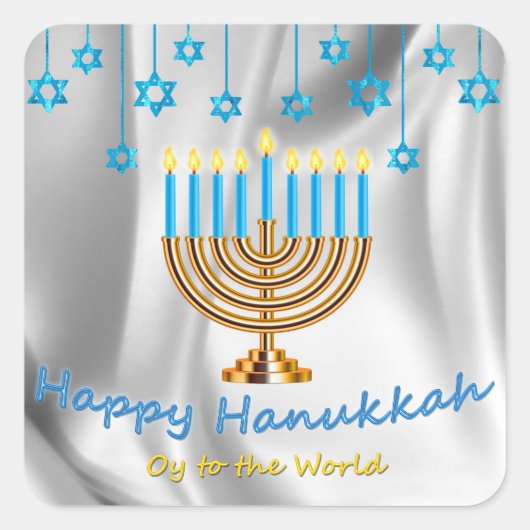 Happy Hanukkah Vierkante Sticker (Voorkant)