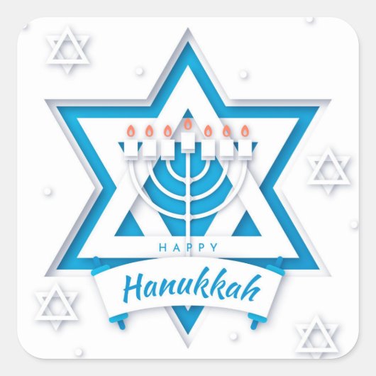 Happy Hanukkah Vierkante Sticker (Voorkant)