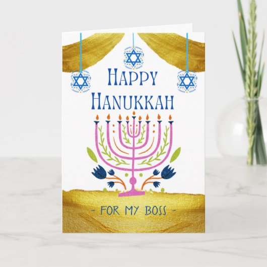 Happy Hanukkah voor Boss Voeg een naam toe Kaart (Voorkant)