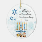 Happy Hanukkah Waterverf Familiefoto Keramisch Ornament (Links)