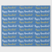 Happy Hanukkah White, Blue en Gold Cadeaupapier (Vlak)