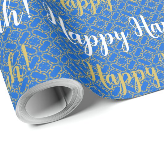 Happy Hanukkah White, Blue en Gold Cadeaupapier (Rol Hoek)