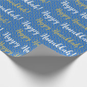Happy Hanukkah White, Blue en Gold Cadeaupapier (Hoek)