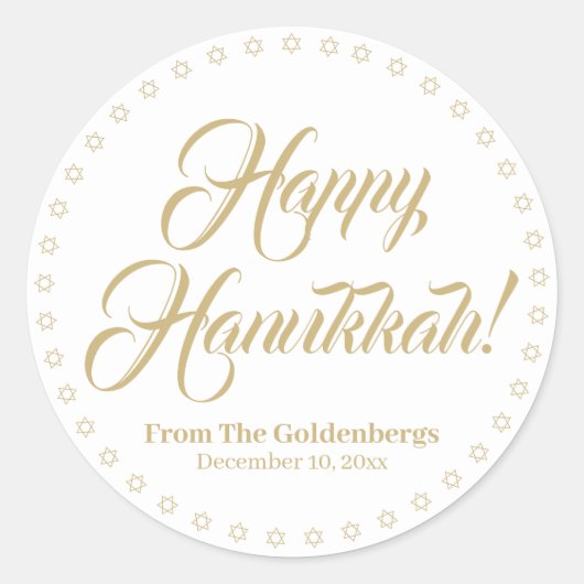 Happy Hanukkah white gold aangepaste script tekst Ronde Sticker (Voorkant)