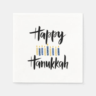 Happy Hanukkah Yellow Blue Candles Servet