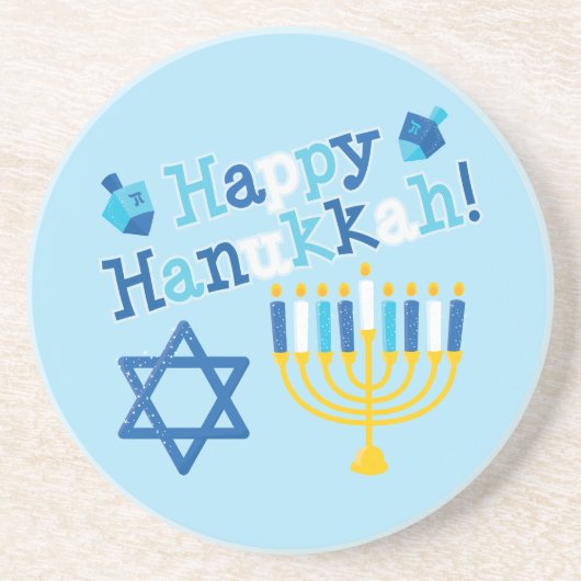 Happy Hanukkah Zandsteen Onderzetter (Voorkant)