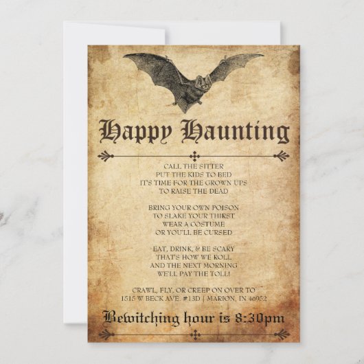 Happy Hauning Bat Halloween Invitation (Devant)
