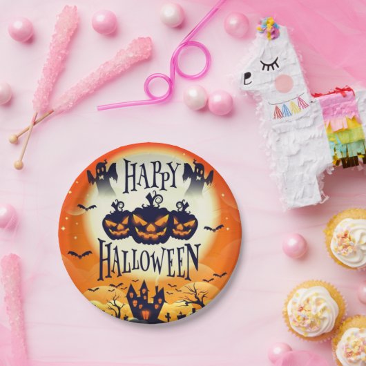 Happy Haunted Halloween Papieren Bordje (Feest)