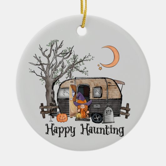 Happy Haunting | Halloween Camper | Spooky Witch Keramisch Ornament (Voorkant)