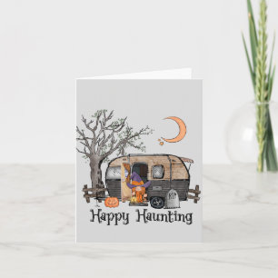 Happy Haunting Halloween Camper Spooky Witch Notitiekaartje