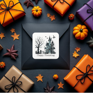 Happy Haunting Vierkante Sticker