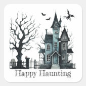 Happy Haunting Vierkante Sticker (Voorkant)