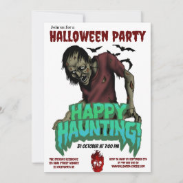 Happy Haunting Zombie Halloween Party Uitnodiging