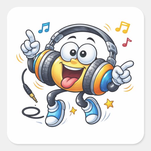 Happy Headphones Cartoon Music Sticker (Devant)