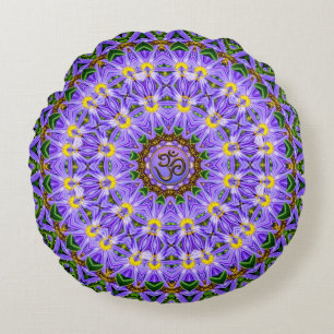 Happy Healing Paars Yellow Mandala OM Yoga Round Rond Kussen