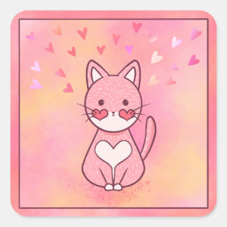 Happy Heart Cat Vierkante Sticker