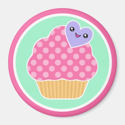 Happy Heart Kawaii Cupcake Magnet (Devant)