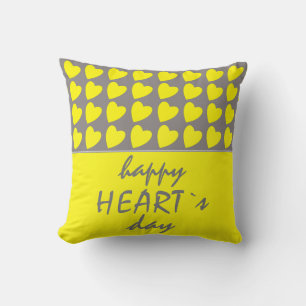Happy Heart`s Day Yellow Heart Valentijn`s Day Kussen