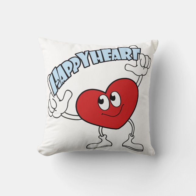 Happy Heart Throw Pillow – Cute Cartoon Design Kussen (Voorkant)
