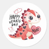 Happy Hearts Valentine Dino Classic Round Sticker (Devant)