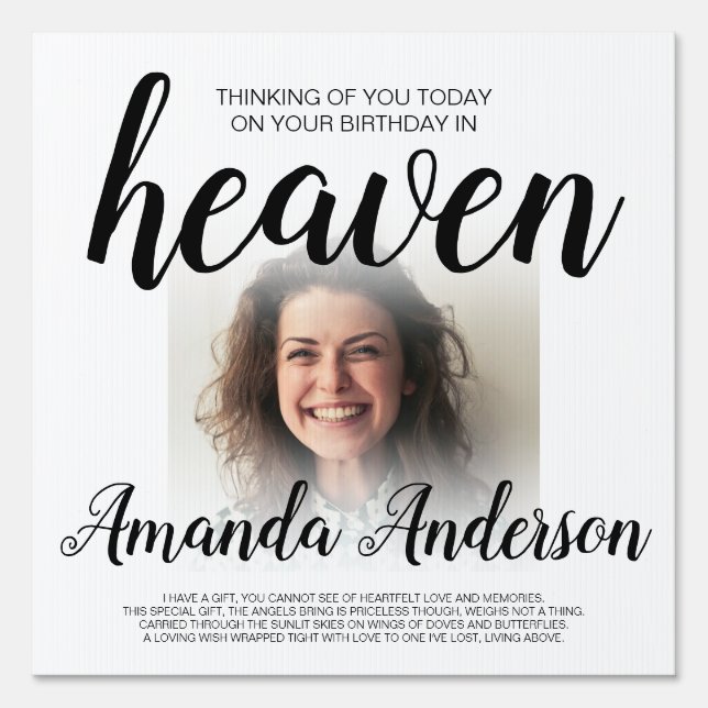 Happy Heavenly Birthday Photo Memorial Sign (Voorkant)