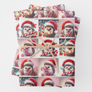 Happy Hedgehog Candy Cane Kerstcadeauverpakking Inpakpapier Vel