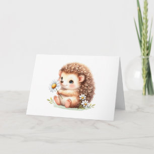 Happy Hedgehog met Daisies Schattige Blank Groet Kaart