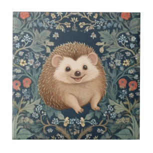 Happy Hedgehog William Morris stijl Right Floral Tegeltje