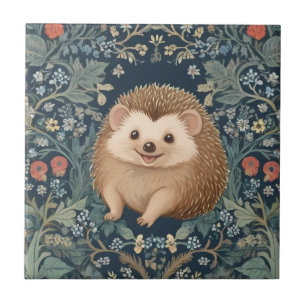 Happy Hedgehog William Morris style Floral Tegeltje