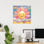 Happy, heldere zon in Clouds Nursery Poster (Thuiskantoor)