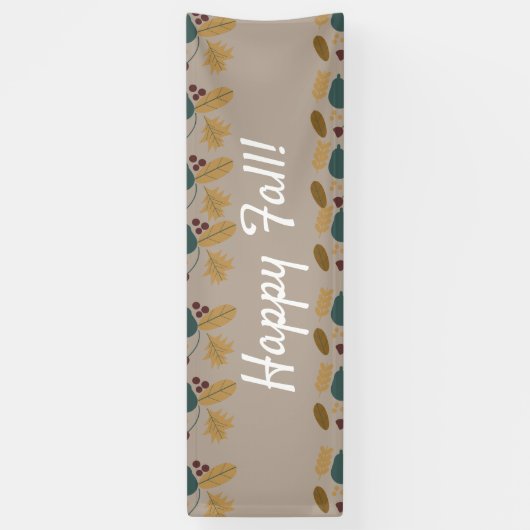 Happy Herfst Brown Greenery Leaf Border Banner (Verticaal)