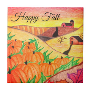 Happy Herfst Harvest Folk Art Tile Tegeltje