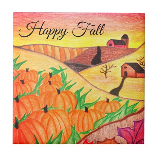 Happy Herfst Harvest Folk Art Tile Tegeltje (Voorkant)