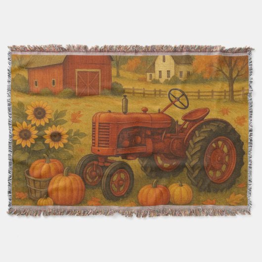 Happy herfst klassieke tractor en boerderij deken (Voorkant)