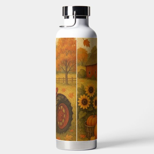 Happy herfst klassieke tractor en boerderij waterfles (Rechts)