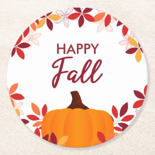 Happy Herfst Leuke Kleurrijke Bladeren Pompoen Lij Ronde Kartonnen Onderzetter