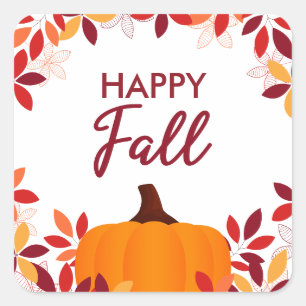 Happy Herfst Leuke Kleurrijke Bladeren Pompoen Lij Vierkante Sticker