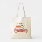 Happy Herfst met roze auto en pompoenen Tote Bag (Achterkant)