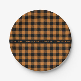 Happy herfst oranje zwart patroon papieren bordje