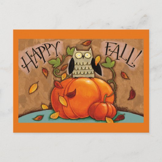Happy Herfst Owl en Pumpkin Briefkaart (Voorkant)