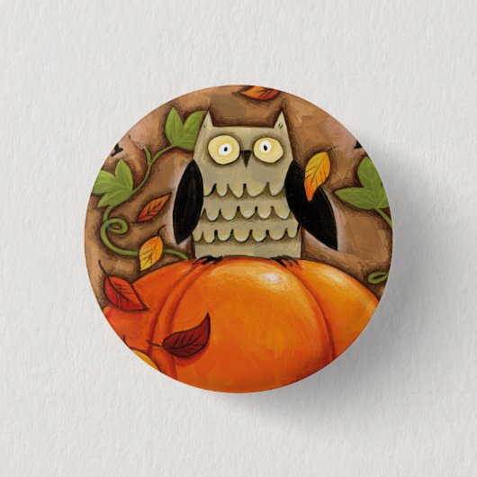Happy Herfst Owl en Pumpkin Ronde Button 3,2 Cm (Voorkant)