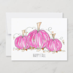 Happy Herfst Pink Pumpkins verlaat Waterverf Briefkaart