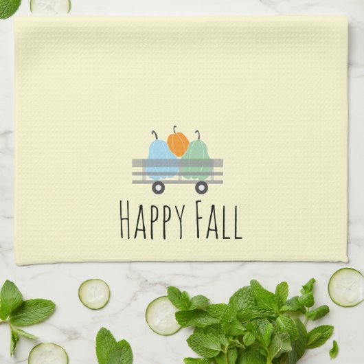 Happy Herfst pompoen in Wagon Pattern Theedoek (Gevouwen)