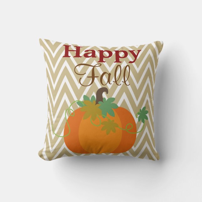 Happy Herfst Pumpkin Chevron Zigzag Pattern Throw Kussen (Voorkant)