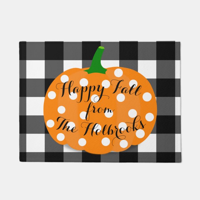 Happy Herfst Pumpkin en Gingham door Mat (Voorkant)