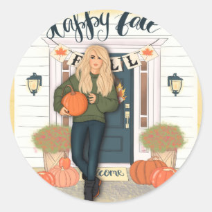 Happy Herfst Scene Ronde Sticker