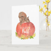 Happy Herfst Squirrel op pomkin Kaart (Gele Bloem)