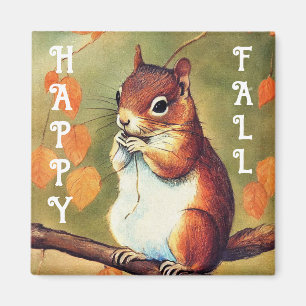 Happy Herfst Squirrel Square Magnet Magneet