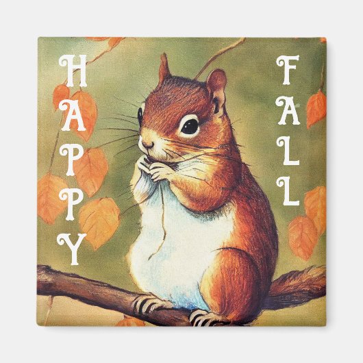 Happy Herfst Squirrel Square Magnet Magneet (Voorkant)