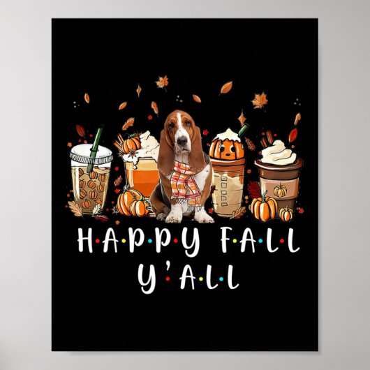 Happy Herfst Y Basset Hound Dog Coffee Pumpkin F Poster (Voorkant)